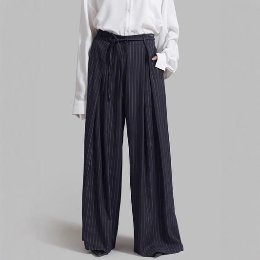 Navy Noir High-Waist Palazzo Pants