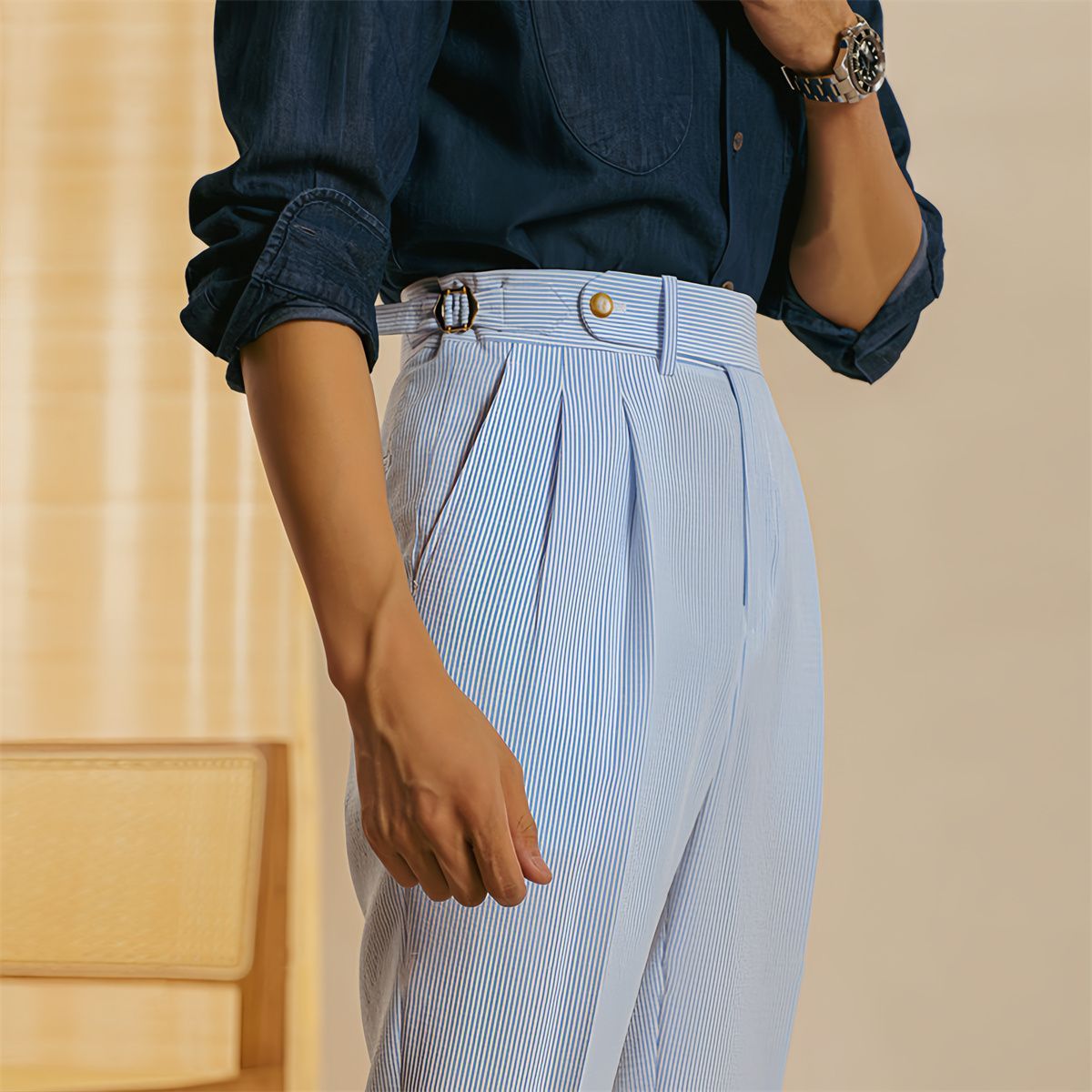 Azure Pinstripe Elegance Trousers