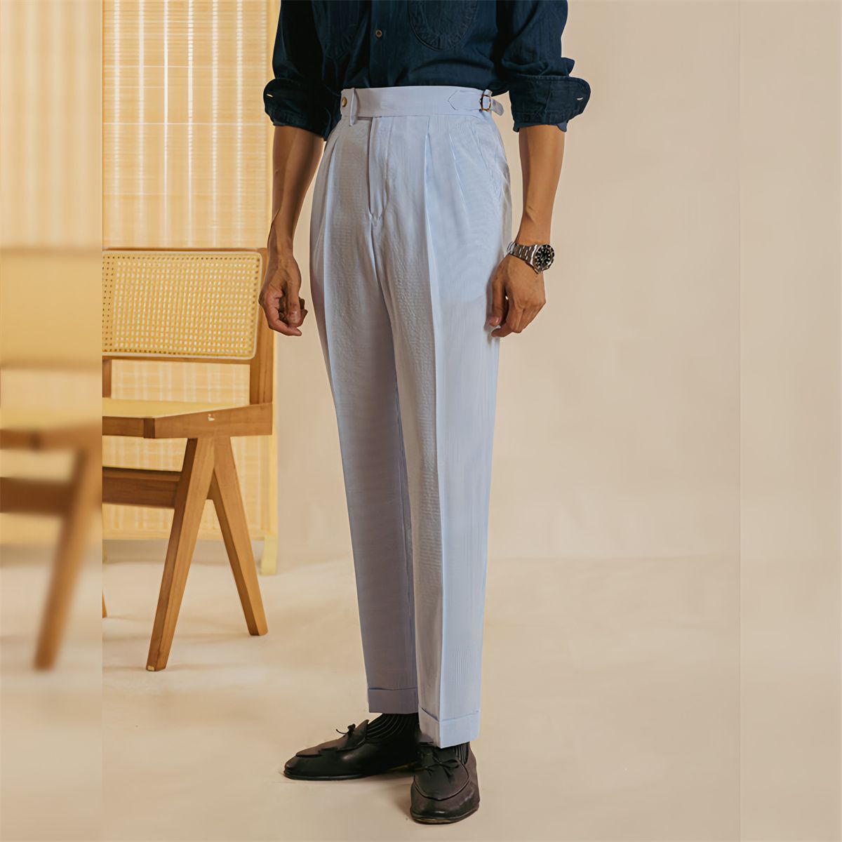 Azure Pinstripe Elegance Trousers