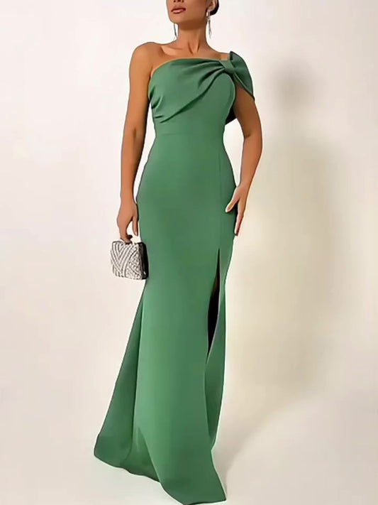 Jade Allure One-Shoulder Gown